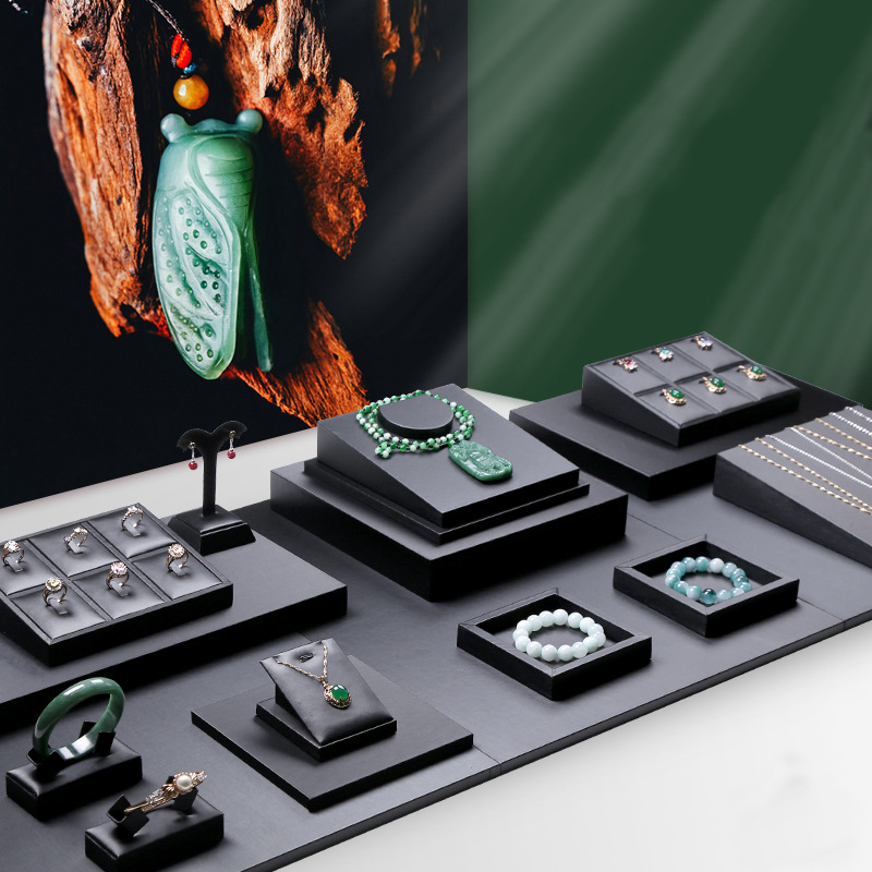 Black PU Leather Jewelry Displ - Display Risers Set ulasan dan harga